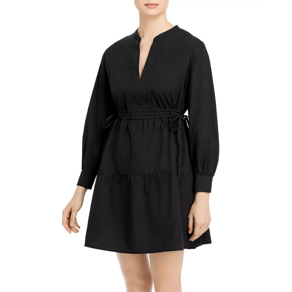 Rails Ivy Dress Womens Small Black Ivy Long Sleeve Tie Waist Mini Boho Tiered